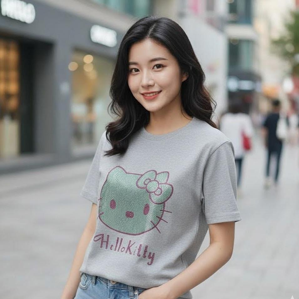506HELLOKITTY Women's Cotton Cool-toned Bling Tee Shirt