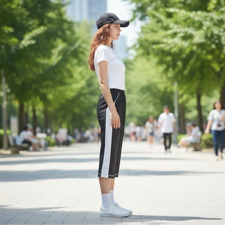 FP9214 Women's Classic Cotton Capri Pants with Blue Sides Lining