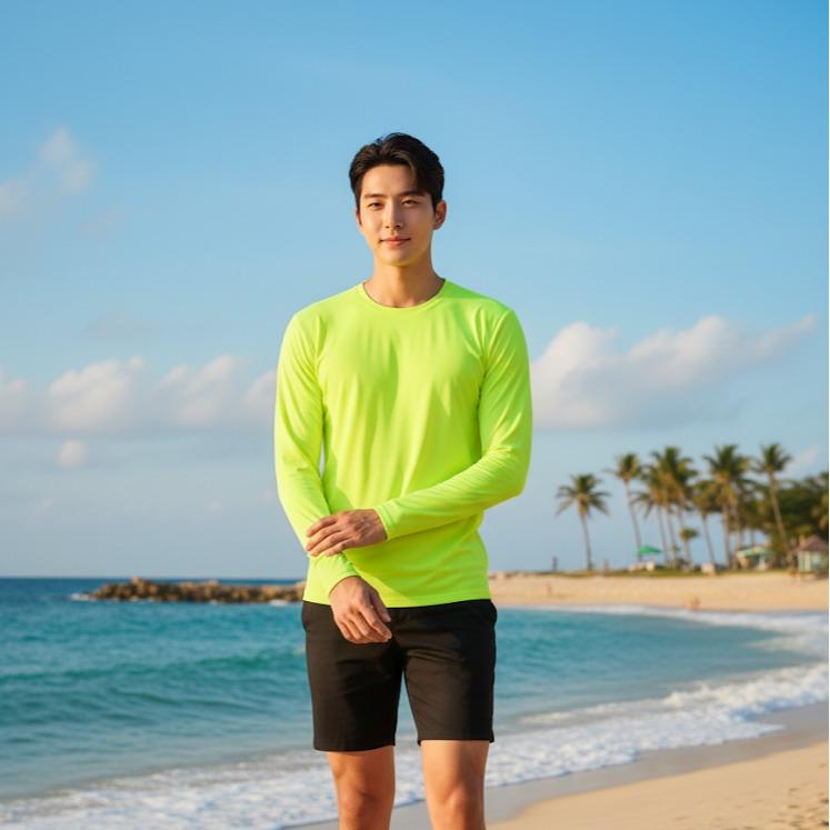 Men's Sport/Swim Wear Longsleeve Compression Shirt in Neon Yellow (#18)
