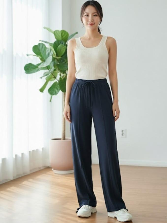 FPD51008B Women's Classic Ferry Pure Cotton Pants Plain BLACK Color