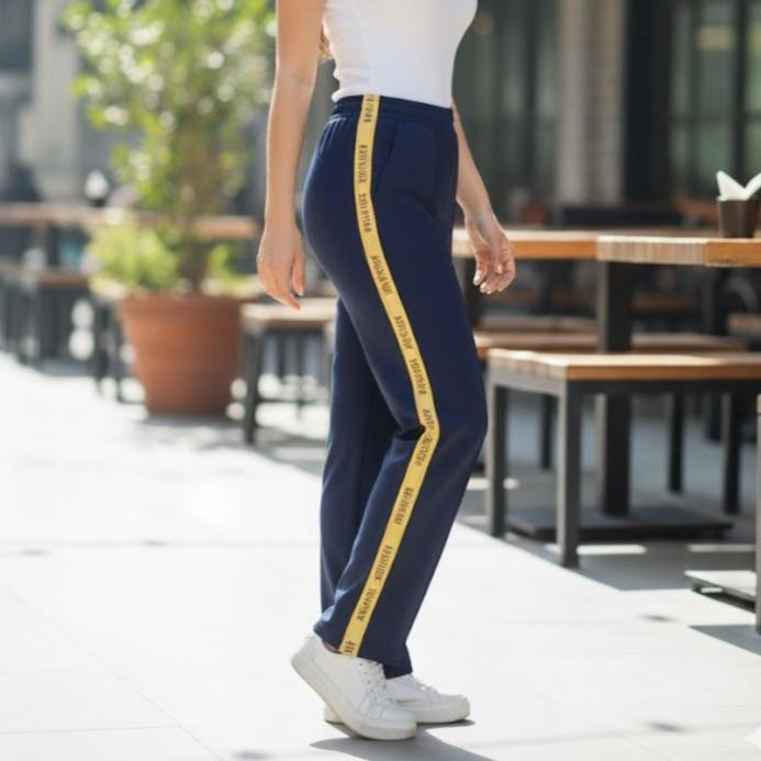 FP9007 Women's Classic Cotton Straight Pants with Yellow/Violet/Blue Stripes