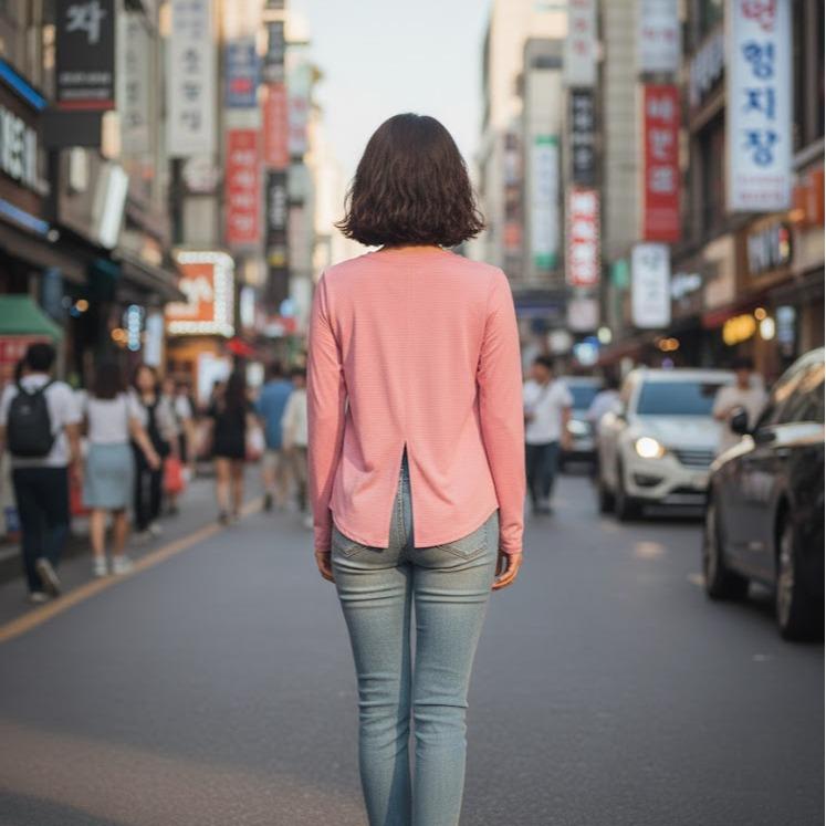 Women's Plain Cotton Blouse/Longsleeve in Light Pink & Light Skyblue Color