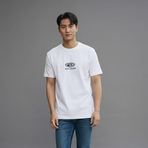 OKIS COLLABS Men's High Fashion T-shirt in White & Black Color for Stylish Outfits with Beads & Bling