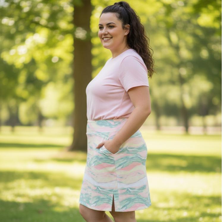Women's Plus Size Skirt Colorful, abstract, wavy pattern in shades (#37)