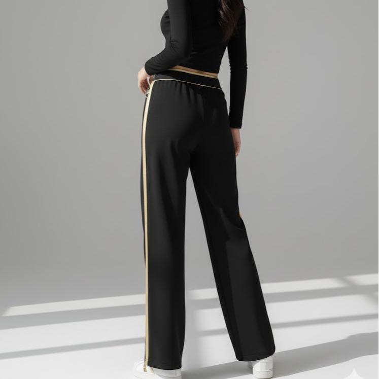 FP8045B Women's Classic Cotton Straight Pants with Yellow Stripes