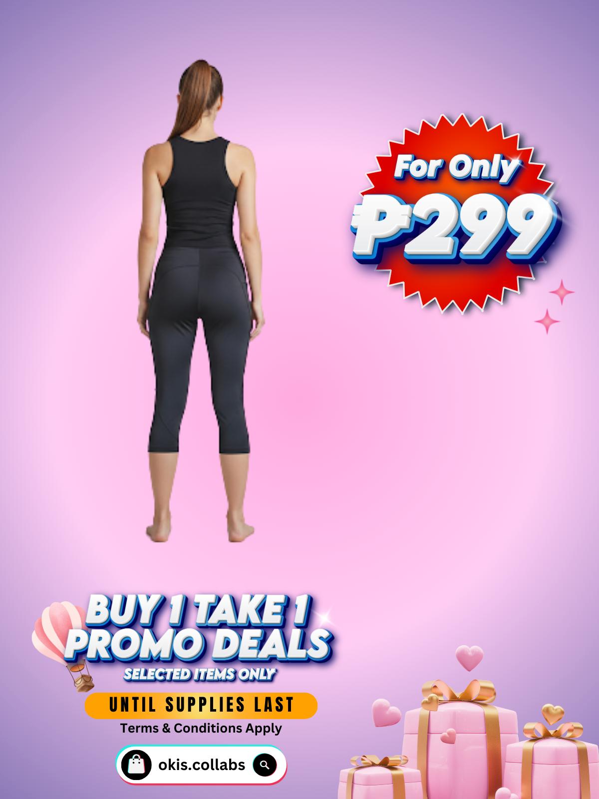 [BUY 1 GET 1 FREE} Women's Cotton Capri Leggings Plain Black