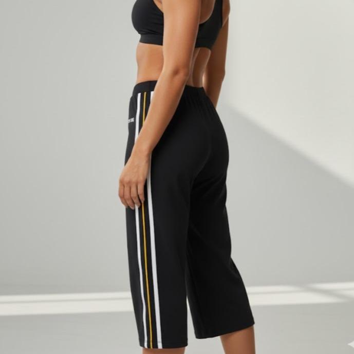 FP9050-7 Women's Classic Cotton Capri Pants with Triple Line Style in White & Yellow