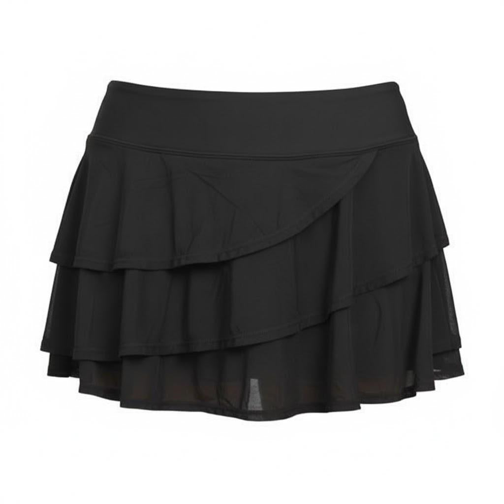 Women's Plain Three Mesh Layered Ruffle Skirted Short Swim Bottom (#13)