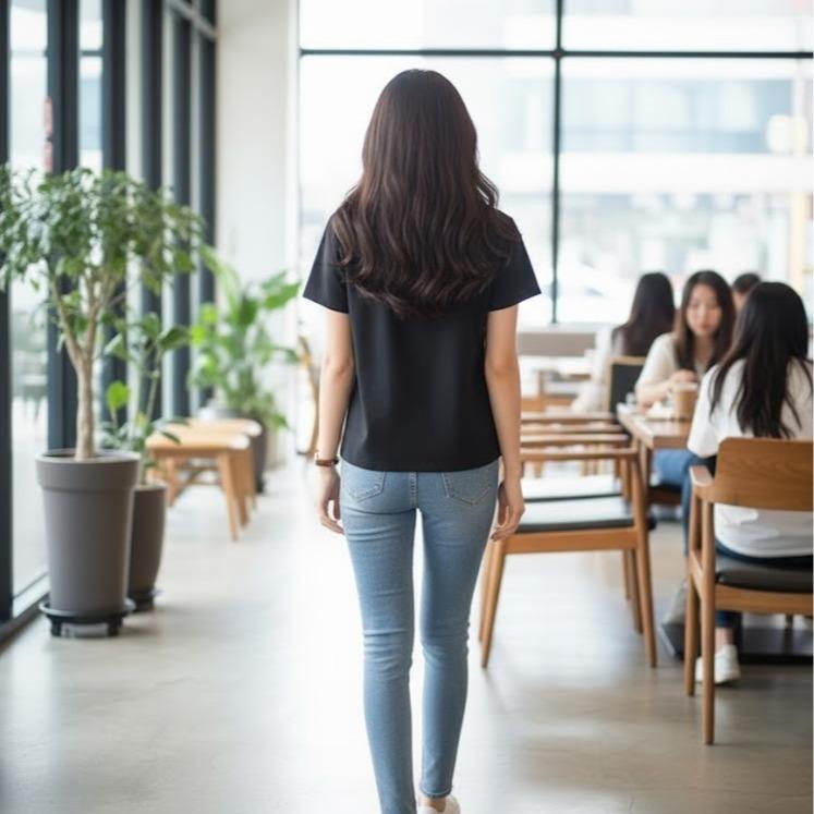 FP6695 Women's Classic Cotton Tee Shirt with Gold & Silver Lining - Black Short Sleeve Casual Top