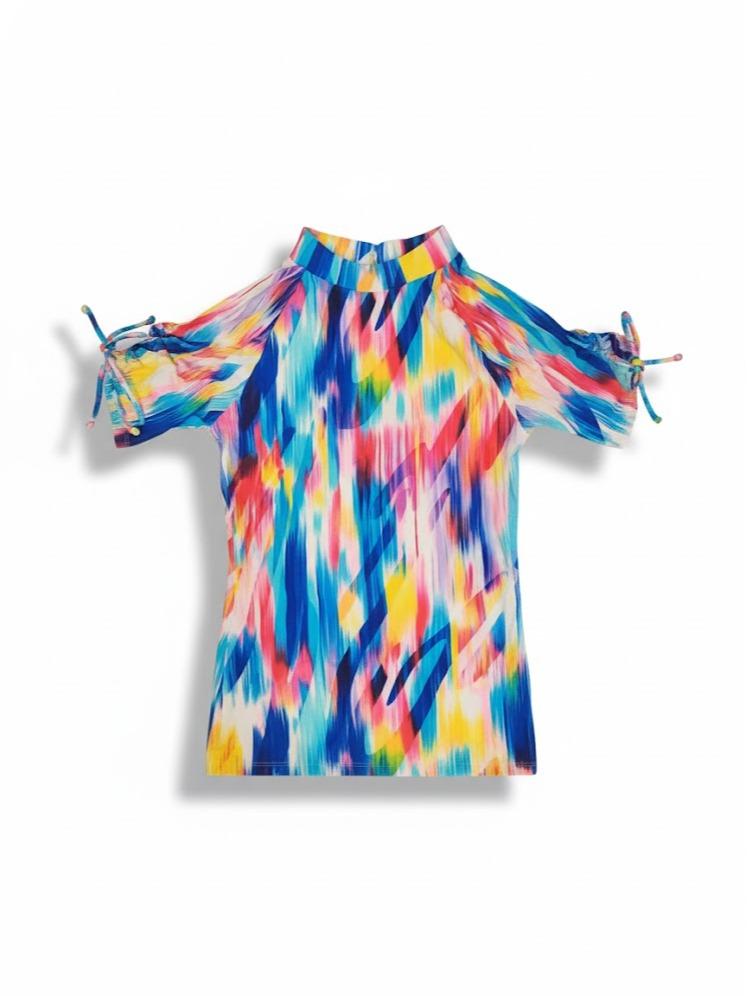 Female Kiddies Rash Guard T-shirt/Blouse Printed Design with Tie