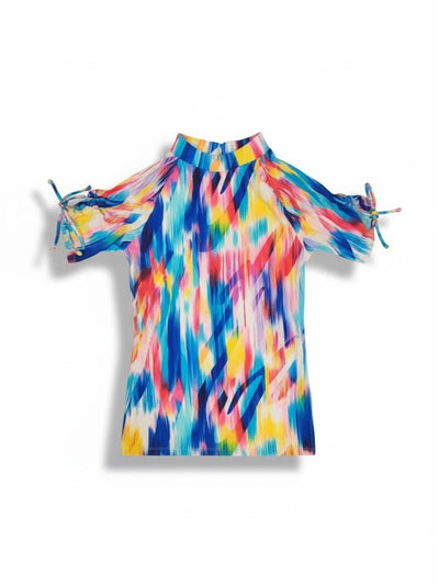Female Kiddies Rash Guard T-shirt/Blouse Printed Design with Tie