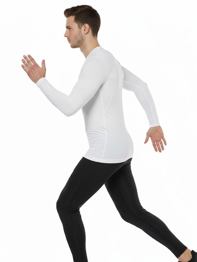 Men's PlaIn White Sport/Swim Wear Longsleeve Compression Shirt (#18)