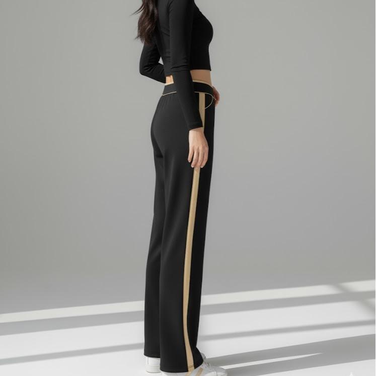 FP8045B Women's Classic Cotton Straight Pants with Yellow Stripes