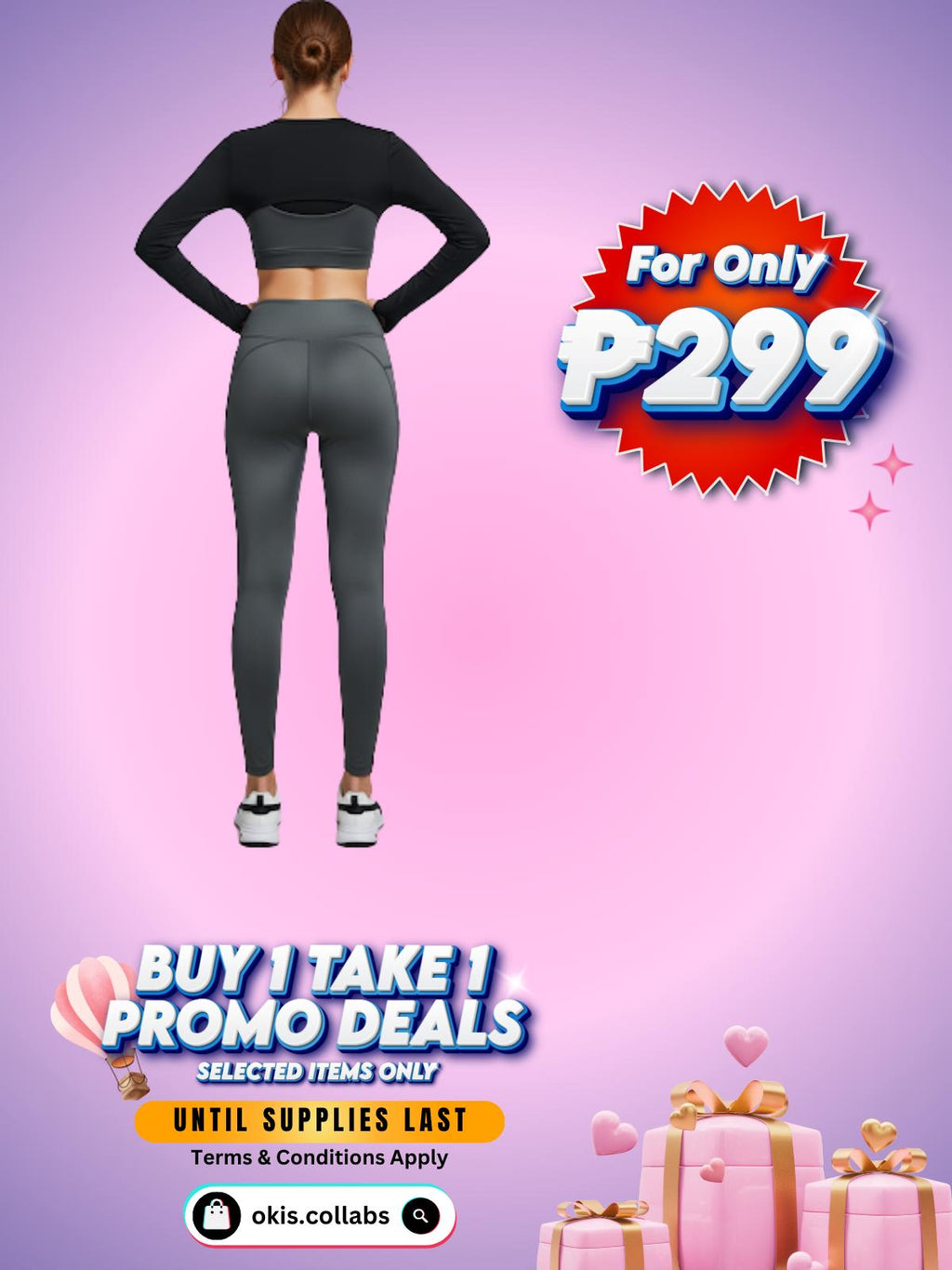 [BUY 1 TAKE 1 FREE] Women's Cotton Sports Wear Leggings Plain Black