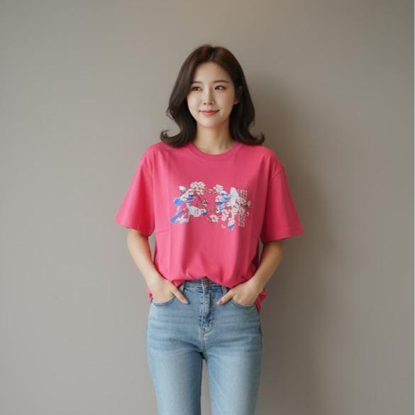 W24-20026 Women's Cotton Top in Crew Neck Fashionable Tee Shirt