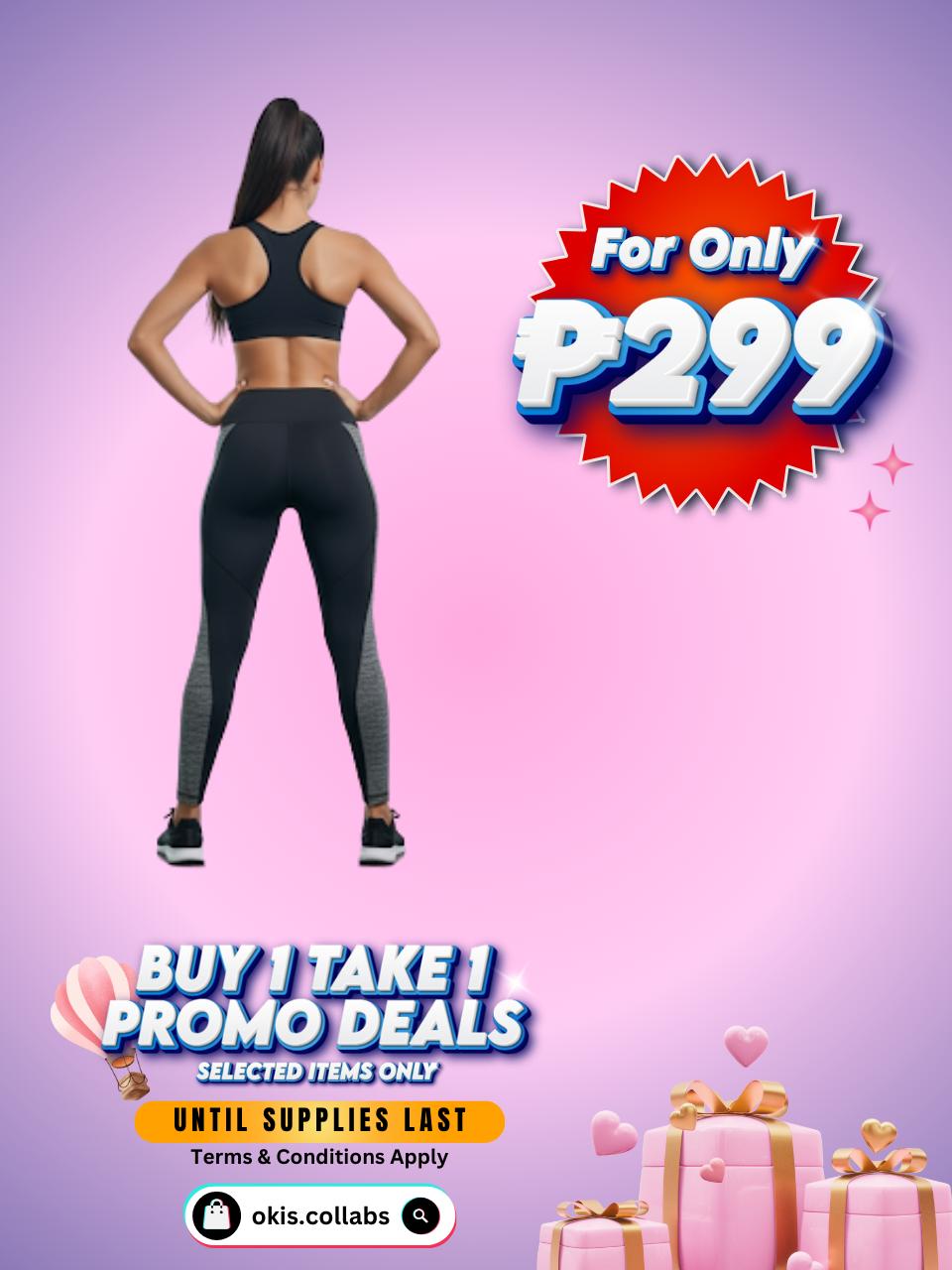 [BUY 1 TAKE 1 FREE] Women's Cotton Sports Wear Leggings Gray with Black