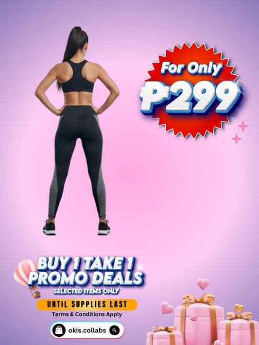 [BUY 1 TAKE 1 FREE] Women's Cotton Sports Wear Leggings Gray with Black