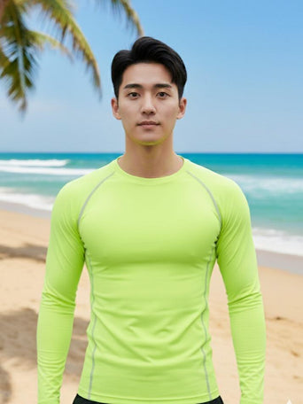 Men's Sport/Swim Wear Longsleeve Compression Shirt in Neon Yellow (#18)