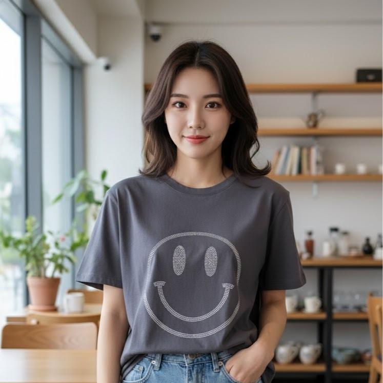 509SMILEY Women's Cotton Cool-toned Bling Tee Shirt