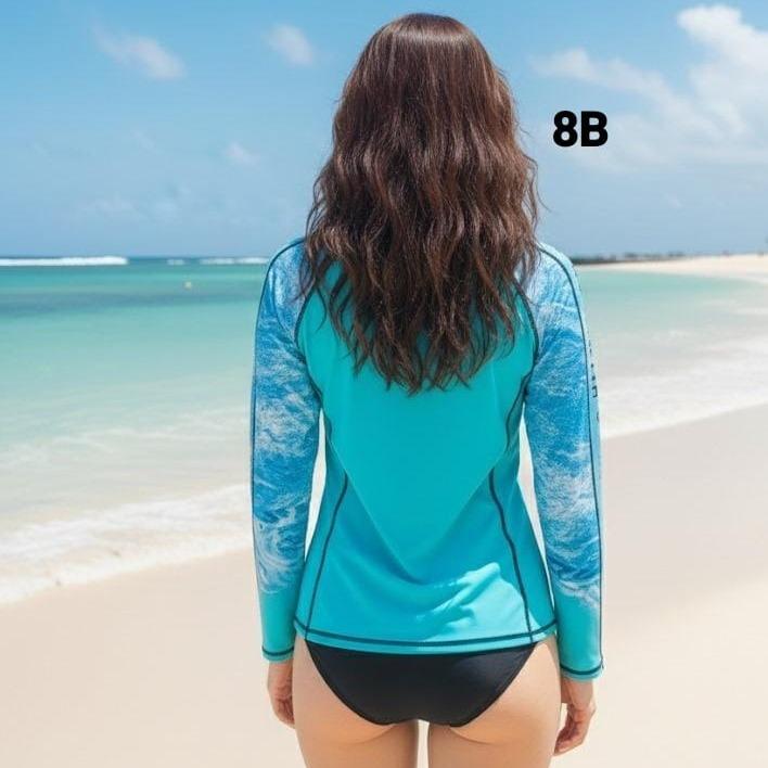 Women's Attarco Collections "CYAN COLOR" Swimming Assorted RASH GUARD Longsleeve (#8)