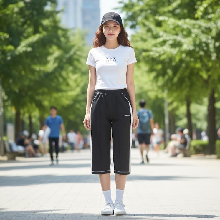 FP9214 Women's Classic Cotton Capri Pants with Blue Sides Lining