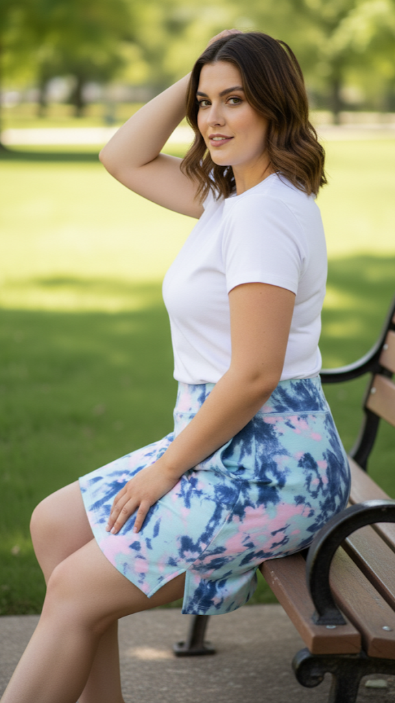 Womens Plus Size Skirt Tie-dyed with shades of Light blue/Aqua