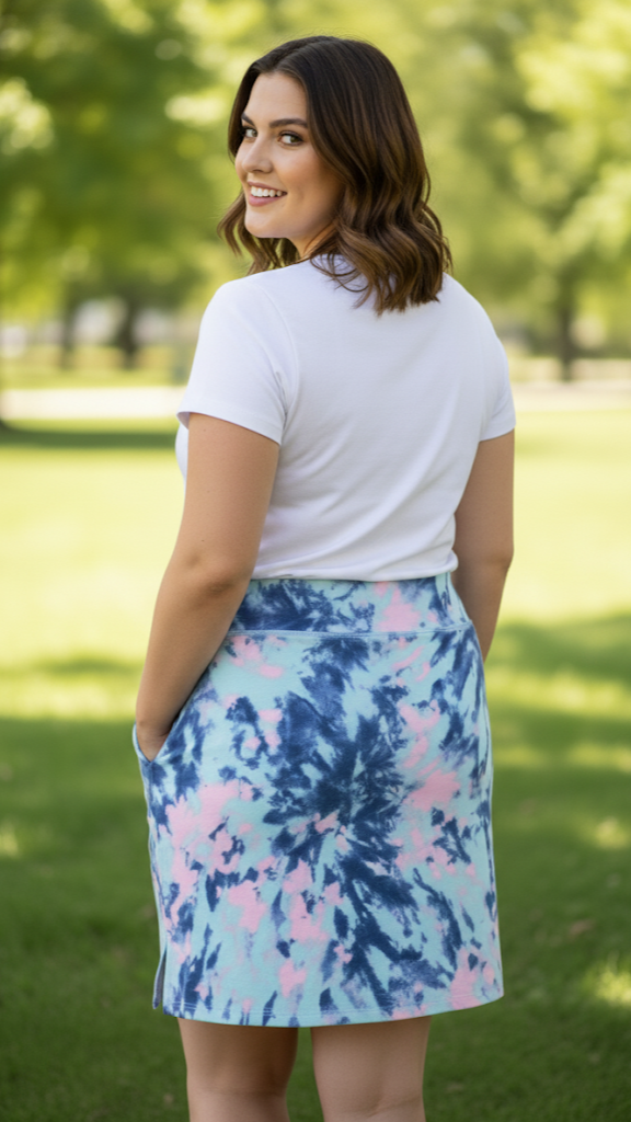 Womens Plus Size Skirt Tie-dyed with shades of Light blue/Aqua
