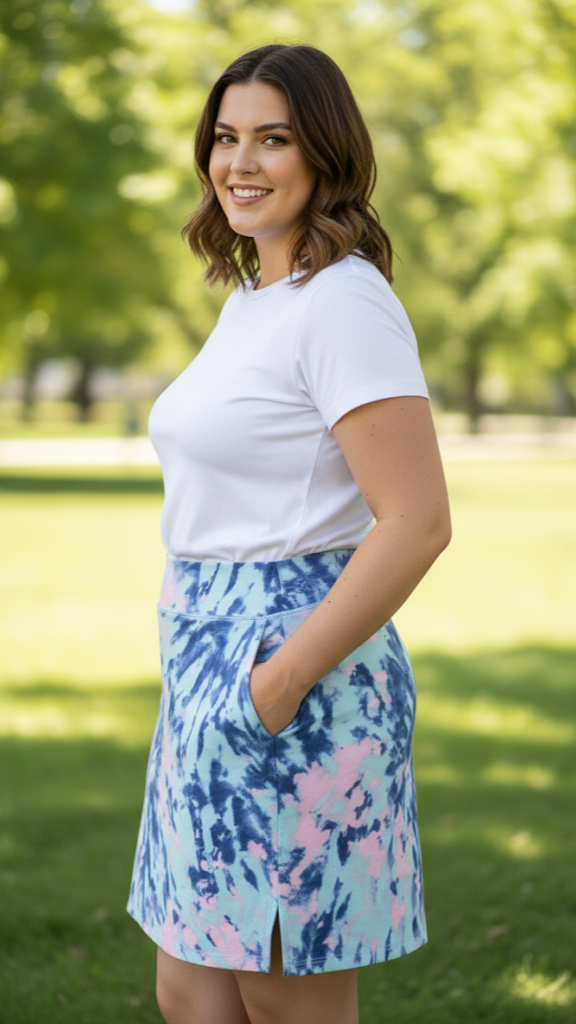 Womens Plus Size Skirt Tie-dyed with shades of Light blue/Aqua