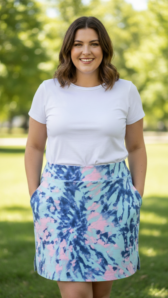 Womens Plus Size Skirt Tie-dyed with shades of Light blue/Aqua