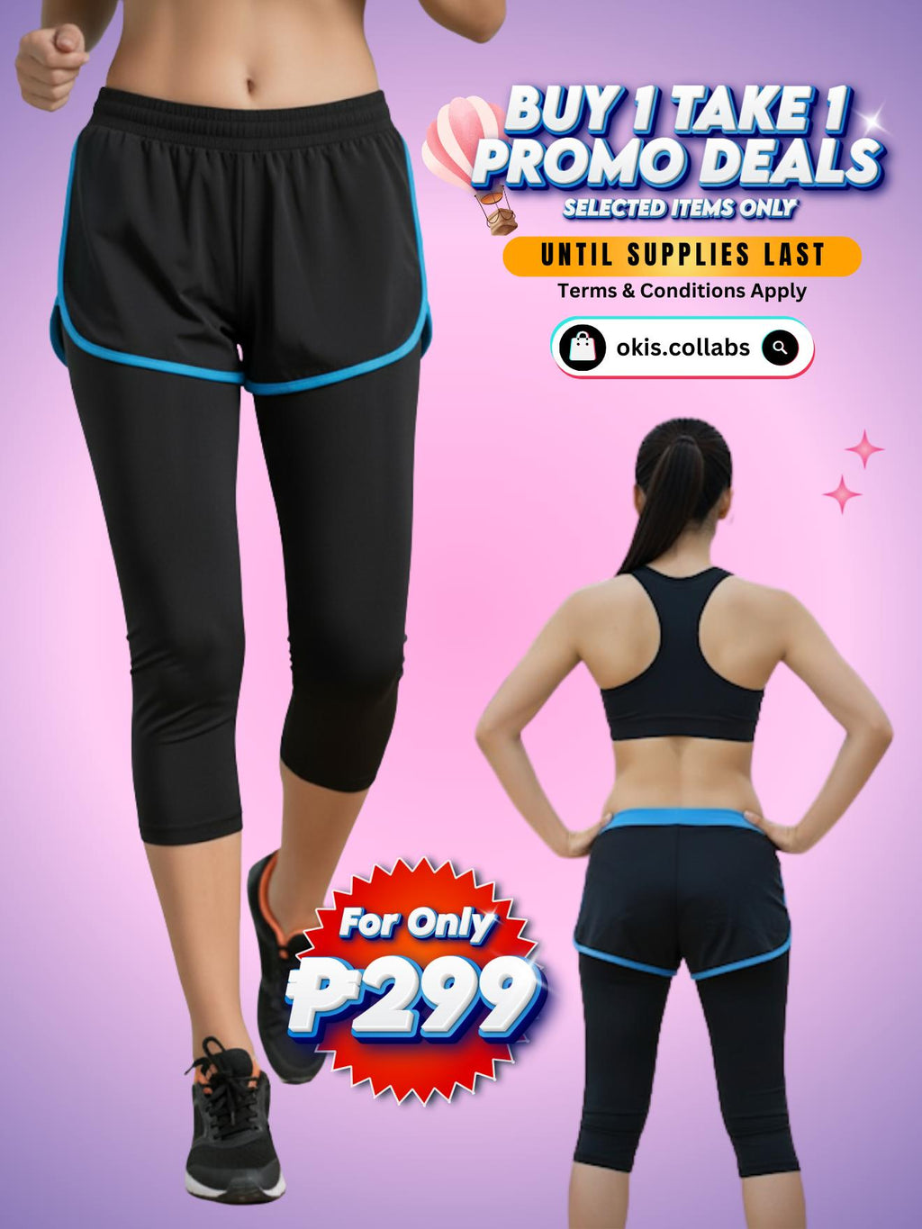[BUY 1 GET 1 FREE} Capri Leggings with Short- Women's Sports Wear