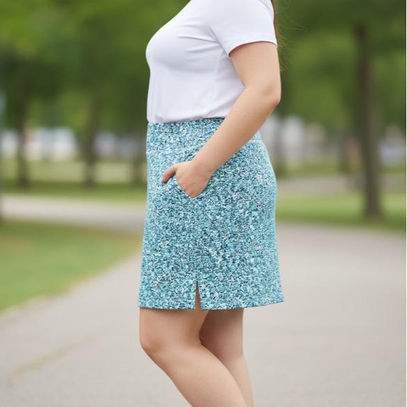 Dust Teal Patterned Plus Size Skirt with Cycling Short Inside (#35)