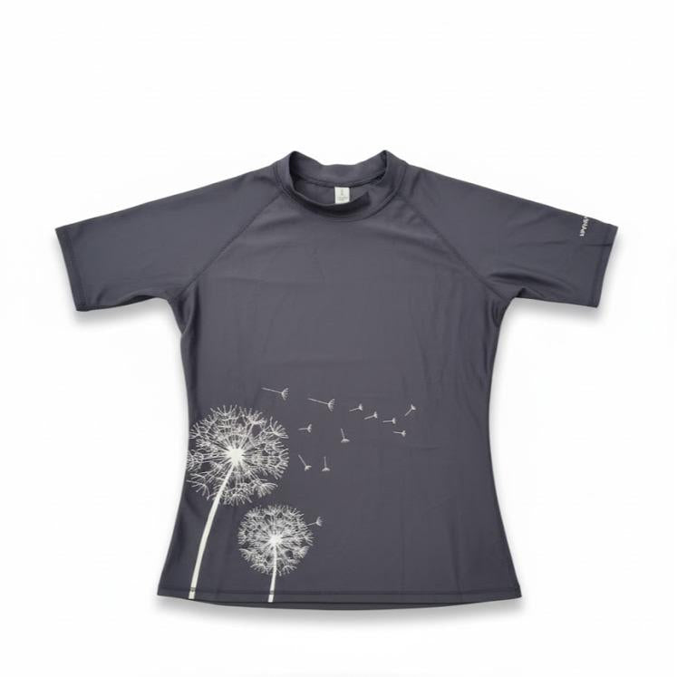 Womens Rash Guard Swimming Attire T-shirt with Dandilion Design
