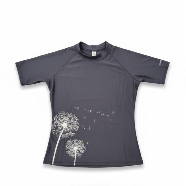 Womens Rash Guard Swimming Attire T-shirt with Dandilion Design