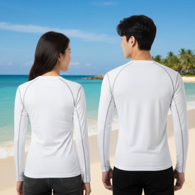 Men's/Womens Compression Swimming/Sports White Long Sleeve, Quick Dry Sports Top (#17)