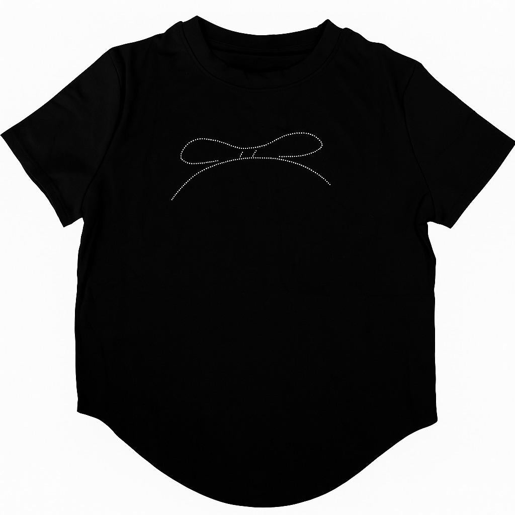 Bling Top Tee Shirt - Korean Style Women's Wear with Sparkling Designs on Black Fabric