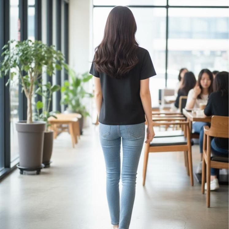 FP6695 Women's Classic Cotton Tee Shirt with Gold & Silver Lining - Black Short Sleeve Casual Top