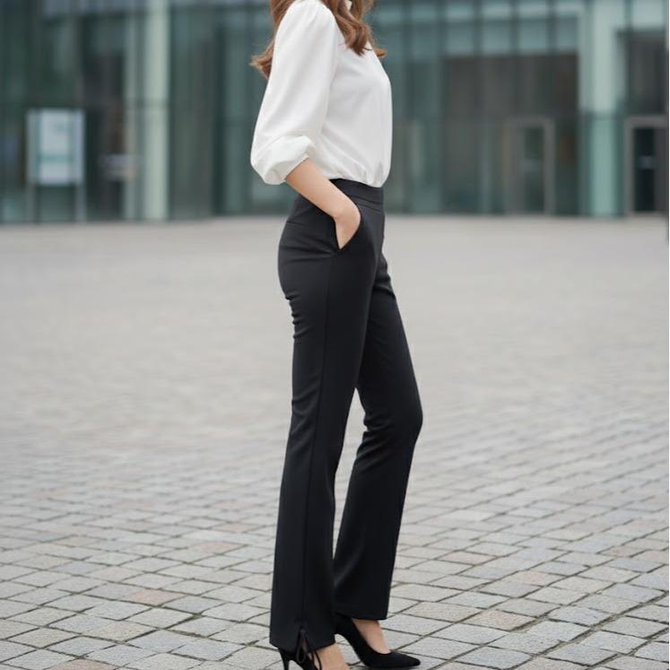 FP63097 Women's Classic Ferry Pure Cotton Pants Plain Black Color with Downstring in Bottom