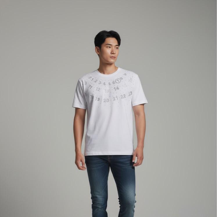 Men's High Fashion T-shirt in White & Black Color for Stylish Outfits with Beads & Bling