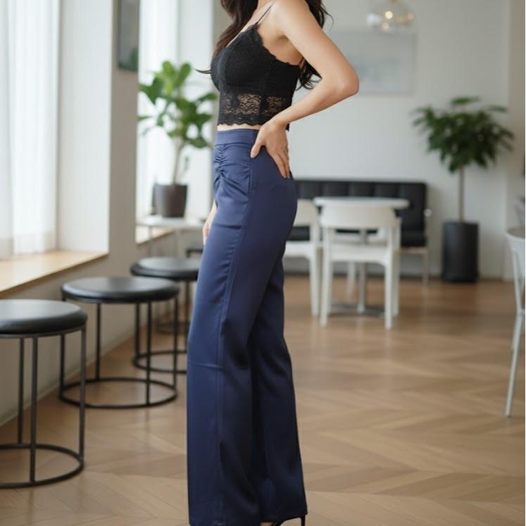 FPV01 Women's Classic Cotton Pants in Plain Navy Blue Color
