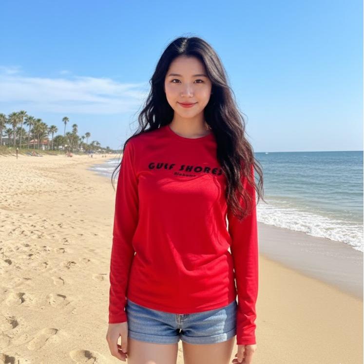 Women Rash Guard Top Crew Neck Long Sleeves Print Swim Shirt Top