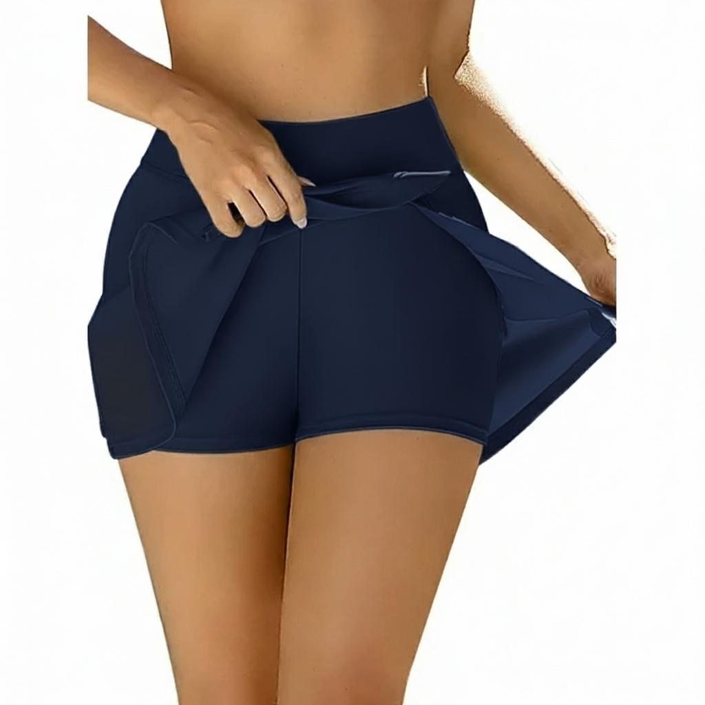 Women Plain Black Swim Skirts Split Swimsuit Built in Shorts Swim Bottoms (#2)