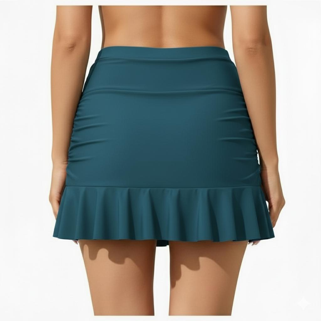 Plain White Skirt Panty Swim Wear with Single Ruffle for Summer Comfortable Fit Trendy Design (#8)