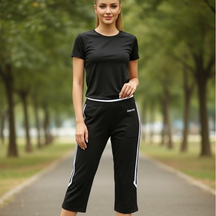 FP68008 Women's Classic Cotton Capri Pants with White & Yellow Sides Lining