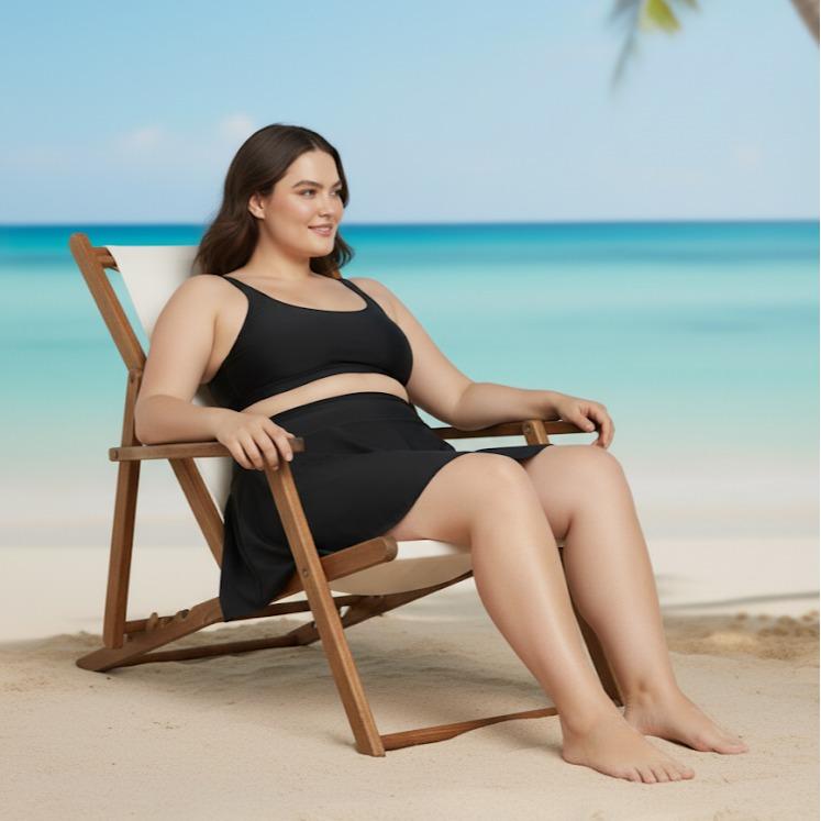 Women's Plus Size Fit & Flare Skirt in Plain Black Color for Casual Wear Comfortable Silhouette Elegant Style
