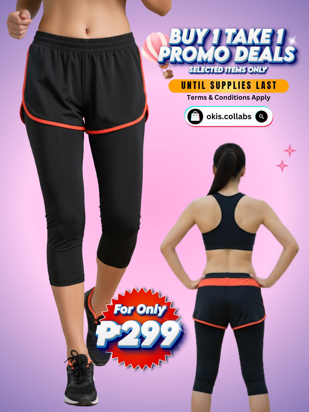[BUY 1 GET 1 FREE} Capri Leggings with Short- Women's Sports Wear