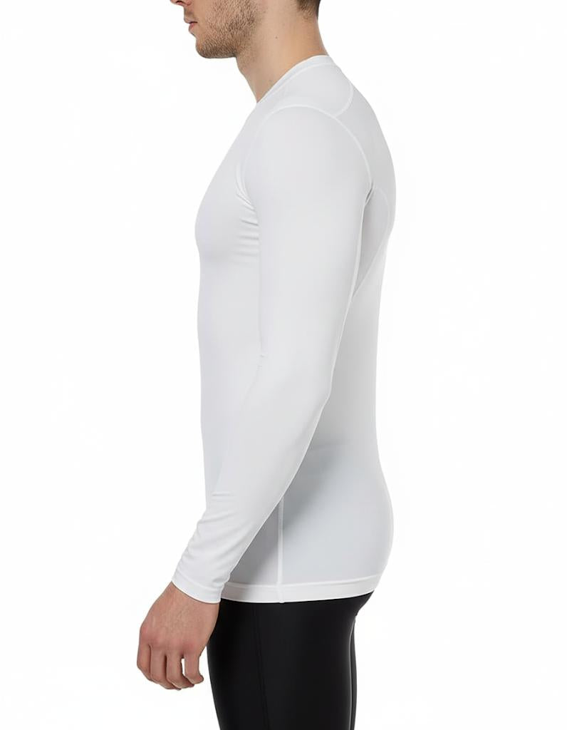 Men's PlaIn White Sport/Swim Wear Longsleeve Compression Shirt (#18)