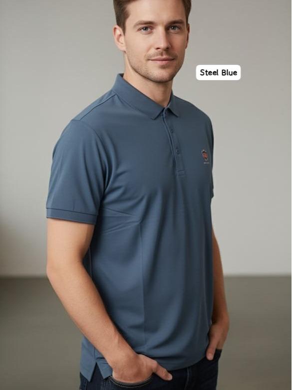 Italy Man Polo Shirt with Embraided Logo Detailing and Button Front Design