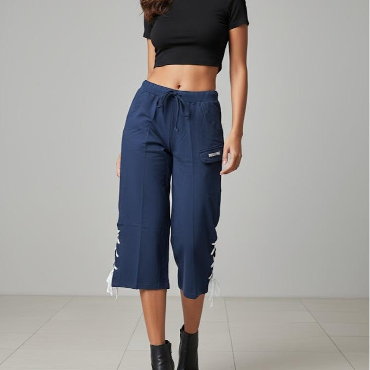 FP5621-7  Women's Classic Cotton Capri Pants with Botton Lace Downstrings