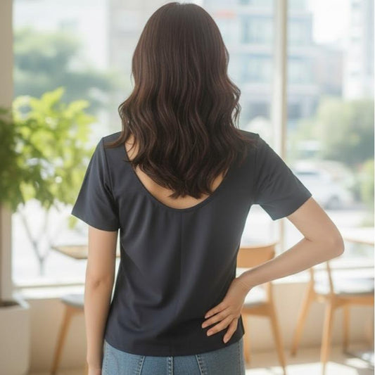 FPF006 Women's Cotton Top Tee Shirt Black Color