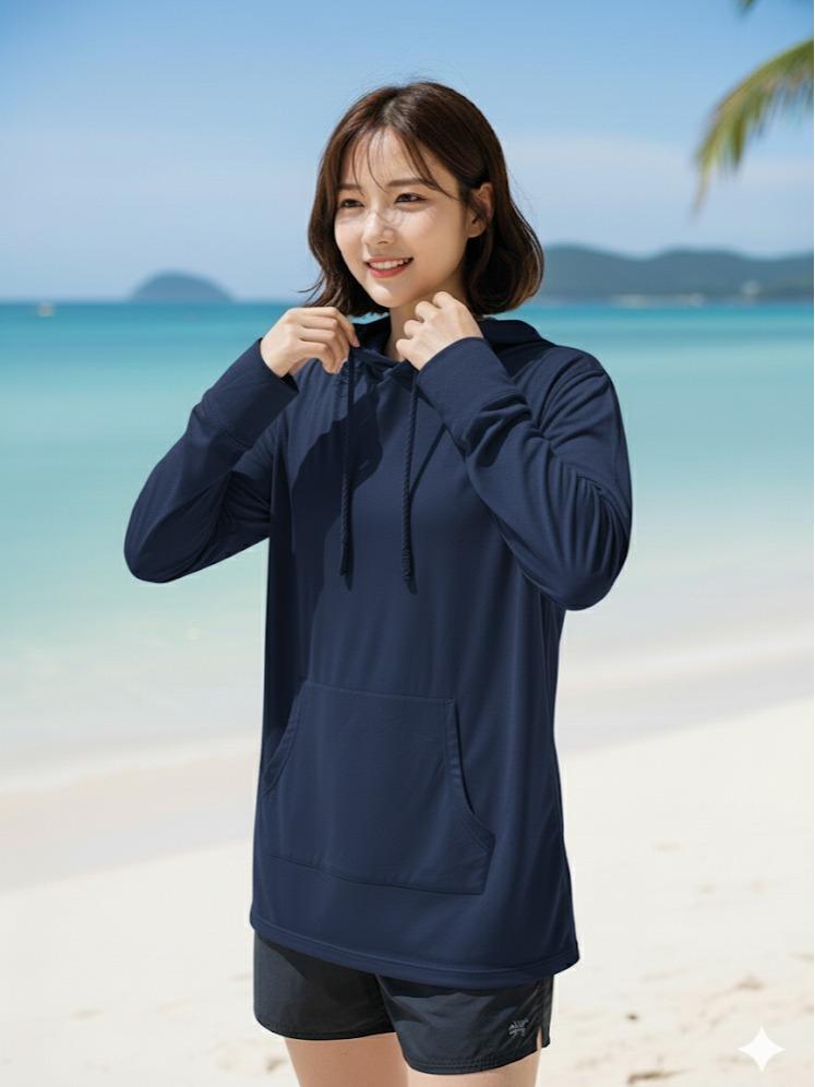 RASH GUARD Men's/Women's Pullover Hoodie with Long Sleeves in Blue Color Loose-Fitting Versatile for Swim Activities (#11)